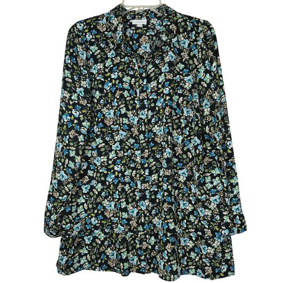 J. Jill floral tiered layered button up blouse, dark floral, size M, EUC - Picture 1 of 13